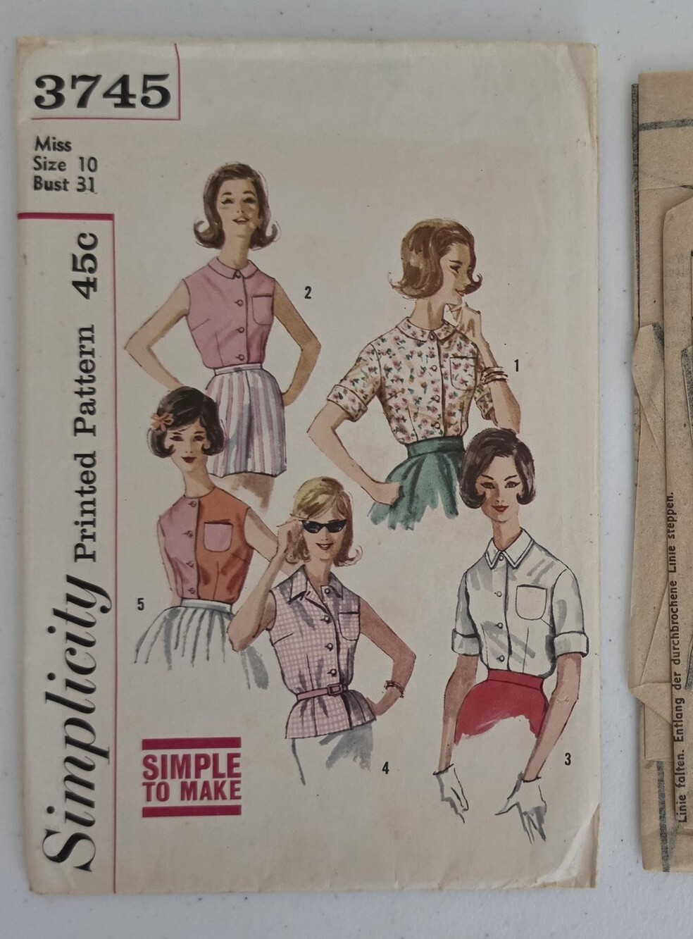 CC 3745 Simplicity Circa 1961 Women's Button-Down Shirt Pattern Vintage